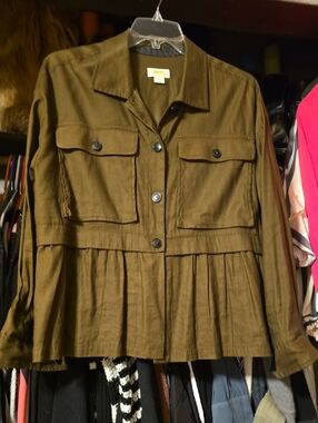 Maeve Olive Peplum Utility Jacket